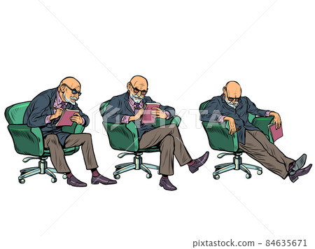 A set of psychotherapists in a chair in different poses. Male psychiatrist A set of psychotherapists in a chair in different poses. Male psychiatrist 84635671