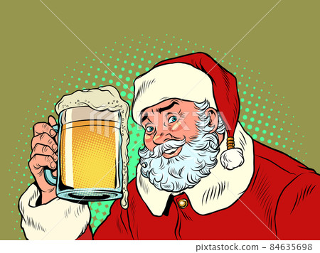 Santa Claus with a beer mug. Pub or bar, a fun party. Christmas and New Year, winter seasonal holiday in December Santa Claus with a beer mug. Pub or bar, a fun party. Christmas and New Year, winter seasonal holiday in December 84635698
