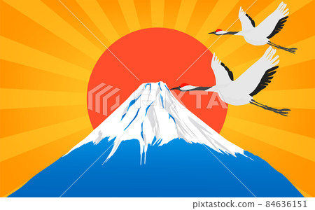Congratulations on the first sunrise of the crane and Mt. Fuji 84636151