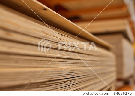 Lumber from boards in warehouse or in store for construction. 84636270