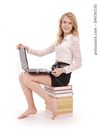 Happy student teenage girl with laptop Happy student teenage girl with laptop 84636530