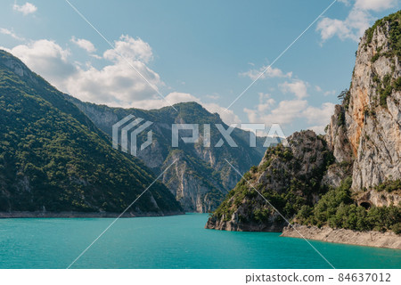 The famous Piva Canyon with its fantastic reservoir. National park Montenegro and Bosnia and Herzegovina, Balkans, Europe. Beauty world. 84637012