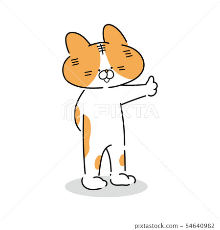 棕色白貓站起來豎起大拇指 84640982