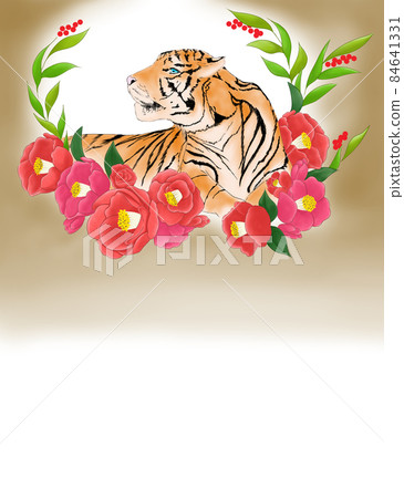 Tiger, camellia, and southern sky New Year's card material for the year of the tiger 84641331