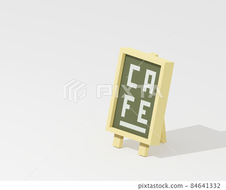 Cafe signboard, a digital art of wooden board A stand isometric voxel raster 3D illustration render on white background. 84641332