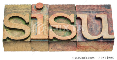 sisu Finnish lifestyle concept - word in wood type sisu Finnish lifestyle concept - word in wood type 84641660