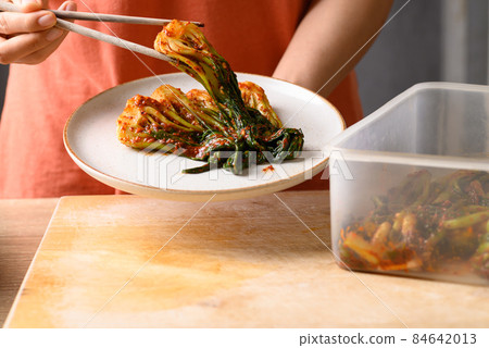 Kimchi bok choy and mustard green, Homemade Korean fermented side dish food 84642013