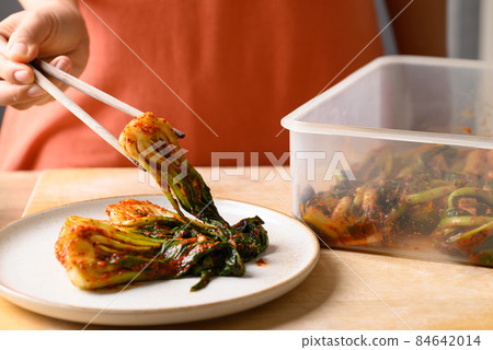 Kimchi bok choy and mustard green, Homemade Korean fermented side dish food 84642014