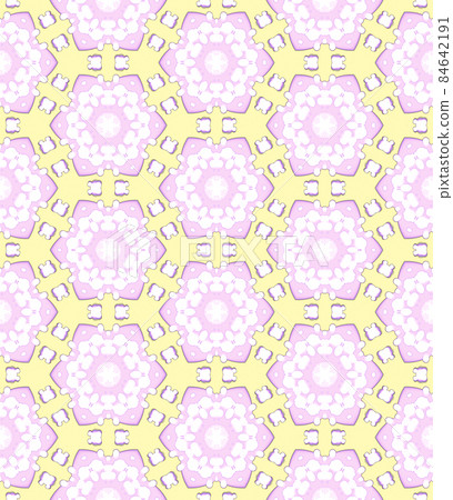 Purple Blooming Star Flower Pattern on Yellow Background 84642191