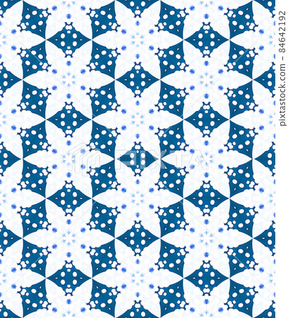 White Blue Star Flower Pattern on Blue Background White Blue Star Flower Pattern on Blue Background 84642192