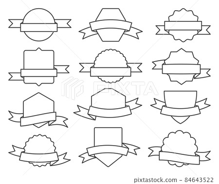 Ribbon label shop signboard coupon black line set. Empty simple form filling action news event. Award badge distinction. Special price vintage shape label. Decorative sticker design isolated on white 84643522