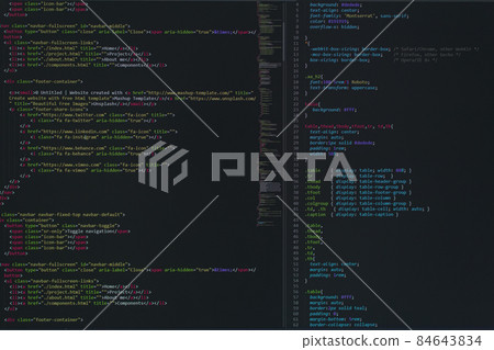 developer software source code on monitor screen. writing script of software developer. program coding. programmer editing code background. Technology background close up shot. developer software source code on monitor screen. writing script of software developer. program coding. programmer editing code background. Technology background close up shot. 84643834