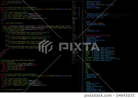 developer software source code on monitor screen. writing script of software developer. program coding. programmer editing code background. Technology background close up shot. 84643835