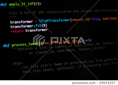 developer software source code on monitor screen. writing script of software developer. program coding. programmer editing code background. Technology background close up shot. developer software source code on monitor screen. writing script of software developer. program coding. programmer editing code background. Technology background close up shot. 84643837