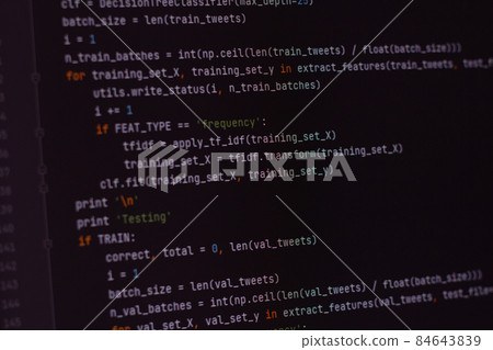 developer software source code on monitor screen. writing script of software developer. program coding. programmer editing code background. Technology background close up shot. developer software source code on monitor screen. writing script of software developer. program coding. programmer editing code background. Technology background close up shot. 84643839