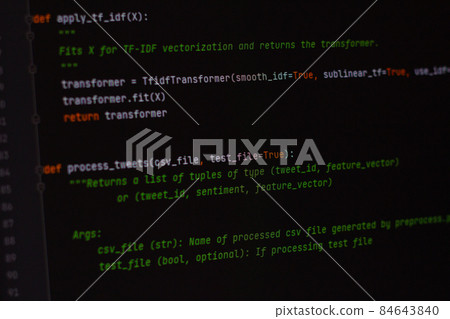 developer software source code on monitor screen. writing script of software developer. program coding. programmer editing code background. Technology background close up shot. developer software source code on monitor screen. writing script of software developer. program coding. programmer editing code background. Technology background close up shot. 84643840