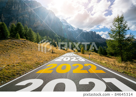 2022 New Year road trip travel and future vision concept 2022 New Year road trip travel and future vision concept 84645314