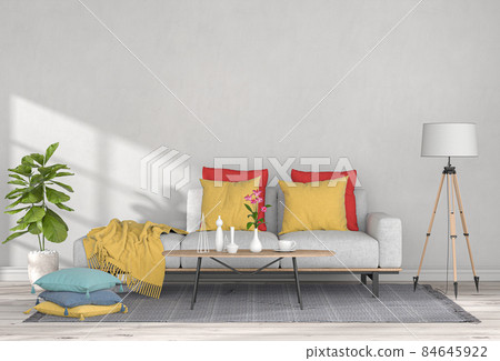 Living room interior in modern style, 3d render with sofa and decorations. 84645922