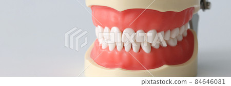 Artificial jaw of beautiful white teeth closeup 84646081