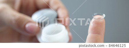 New clear contact lens on finger closeup New clear contact lens on finger closeup 84646125