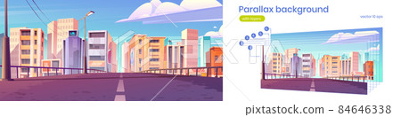 Parallax background with road and city buildings 84646338