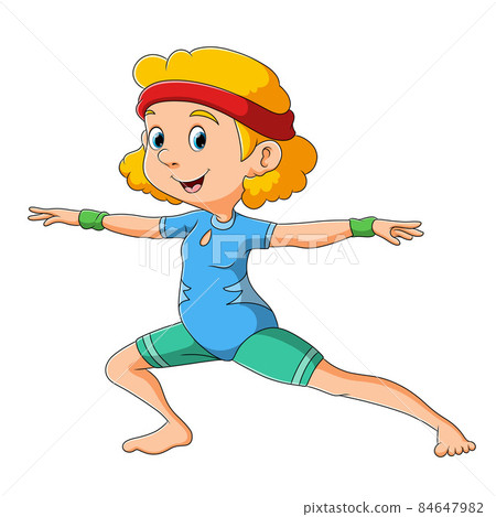 The ballet dancer is stretching both legs and arms 84647982