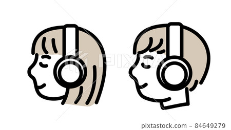 音樂耳機耳機時尚簡單的插圖集配置文件 20 年代圖標 84649279