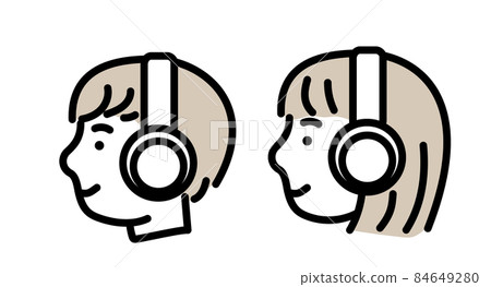 耳機圖標時尚遠程會議語音指南插圖 20 年代個人資料收音機 84649280