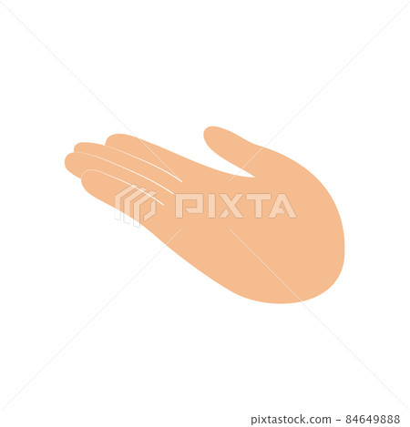 Open palm hand gesture. Inviter offering gesture. Assistance help and support concept. Vector flat illustration 84649888