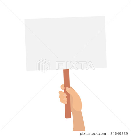 Hand holding blank plate poster placard. Frame for your message advertisement. Vector cartoon flat illustration Hand holding blank plate poster placard. Frame for your message advertisement. Vector cartoon flat illustration 84649889