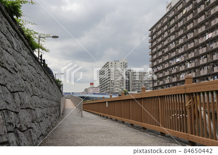 Scenery of the road along the Onagi River in Koto-ku, Tokyo Scenery of the road along the Onagi River in Koto-ku, Tokyo 84650442