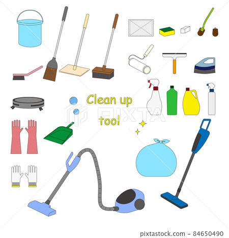 Simple cleaning tool icon set 84650490