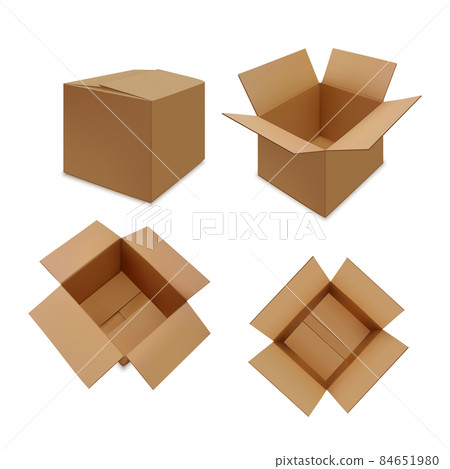 Realistic brown carton open and close boxes set 84651980