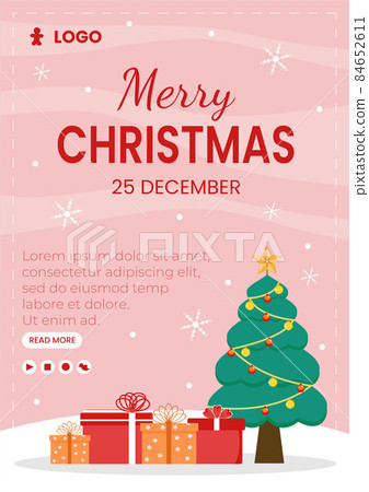 Merry Christmas Day Flyer Template Flat Design Illustration Editable of Square Background Suitable for Social media, Card, Greetings and Web Internet Ads 84652611