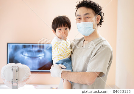 一位溫柔的兒科牙醫看著相機的形象 一位溫柔的兒科牙醫看著相機的形象 84653135