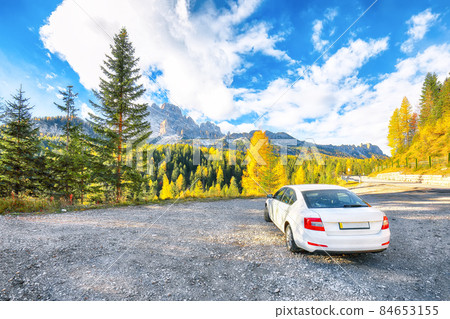 Scenic image of the alpine road in National Park Tre Cime di Lavaredo Scenic image of the alpine road in National Park Tre Cime di Lavaredo 84653155