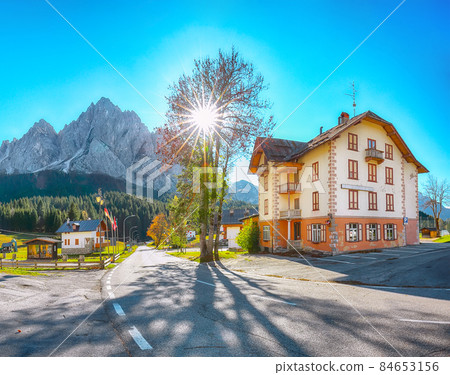 Marvelous autumn scene of magnificent Sappada village in Dolomites. Marvelous autumn scene of magnificent Sappada village in Dolomites. 84653156