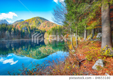 Breathtaking view of Fusine lake Breathtaking view of Fusine lake 84653180