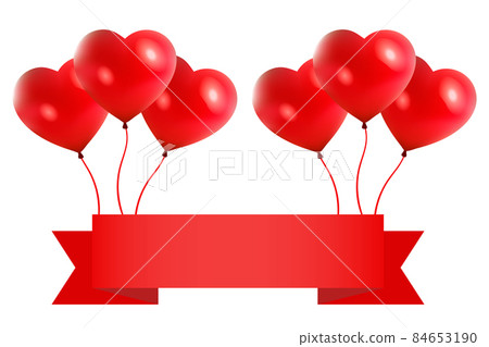 Happy Valentine's Day big sale card with red pink realistic banner ribbon balloons in form of heart isolated on white background. Vector illustration EPS 10 Happy Valentine's Day big sale card with red pink realistic banner ribbon balloons in form of heart isolated on white background. Vector illustration EPS 10 84653190