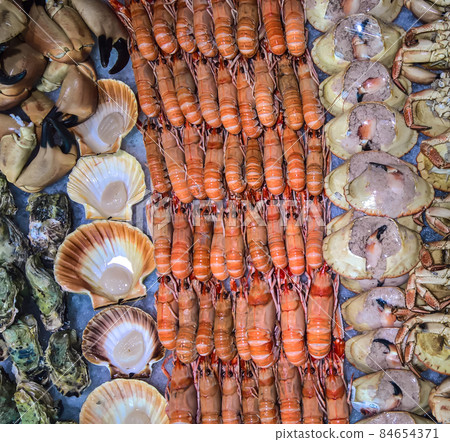 Seafood at the market in Bergen, Norway Seafood at the market in Bergen, Norway 84654371