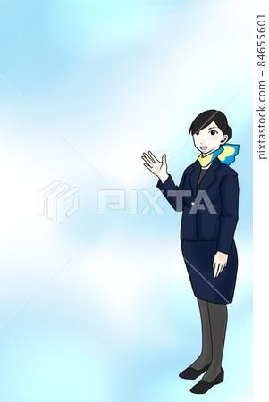 Illustration of a cabin attendant guiding under the blue sky 2 84655601