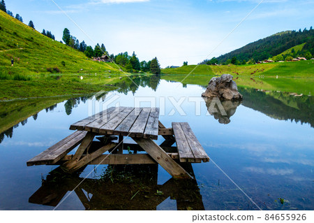 Lake of the Confins and Mountain landscape in La Clusaz, France 84655926