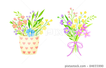 Bouquets of summer or spring flowers set vector illustration 84655990
