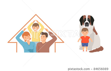Little son protecting his family with mother and father and his dog set vector illustration Little son protecting his family with mother and father and his dog set vector illustration 84656089