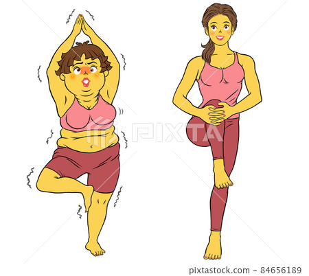 Stretching, yoga, fitness instructor female and... - Stock Illustration ...