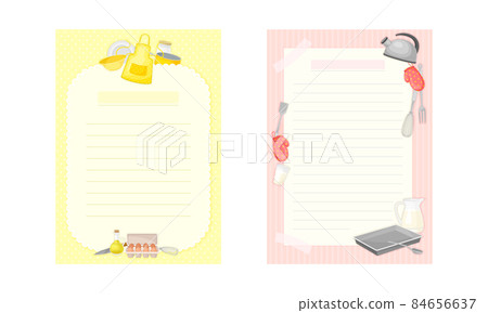 Lined pages for recipe entries set. Kitchen book paper for adding your own recipe cartoon vector illustration 84656637