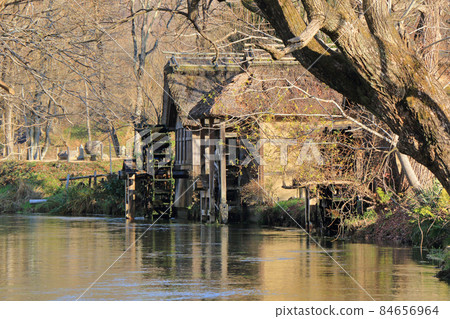 Azumino clear stream and watermill in December Azumino clear stream and watermill in December 84656964