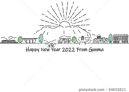 群馬縣旅遊目的地城市景觀 2022 年新年賀卡模板 84658821