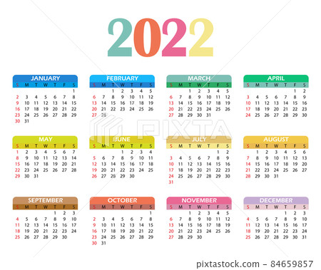 2022 calendar template many colors. Monthly design vector. The week starts on Sunday. English version 84659857