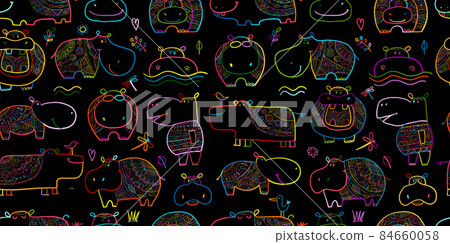 Hippopotamus family, cute hippo characters. Seamless Pattern Background for your design 84660058